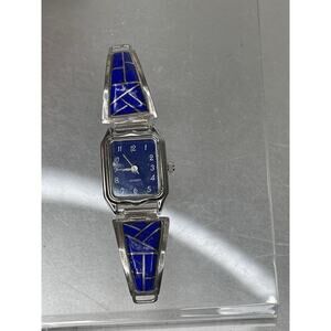 Native American Navajo Inlay Lapis Lazuli Blue Sterling Silver Watch Tips